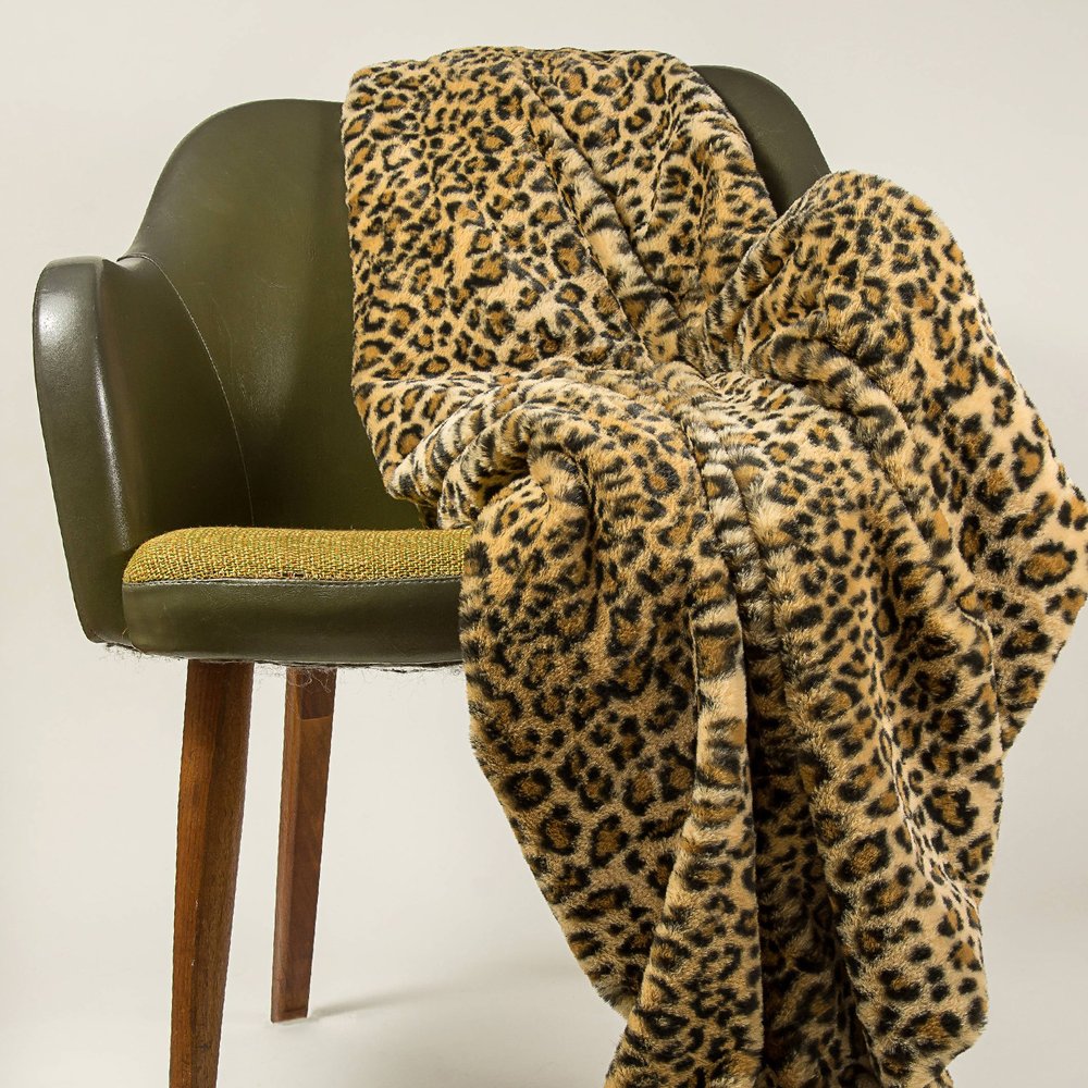 50" X 60" Brown and Black Faux Fur Leopard Plush Throw Blanket