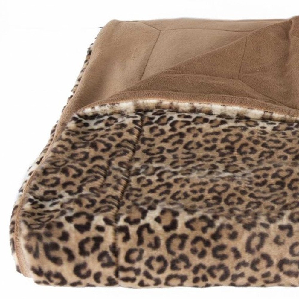 50" X 60" Brown and Black Faux Fur Leopard Plush Throw Blanket