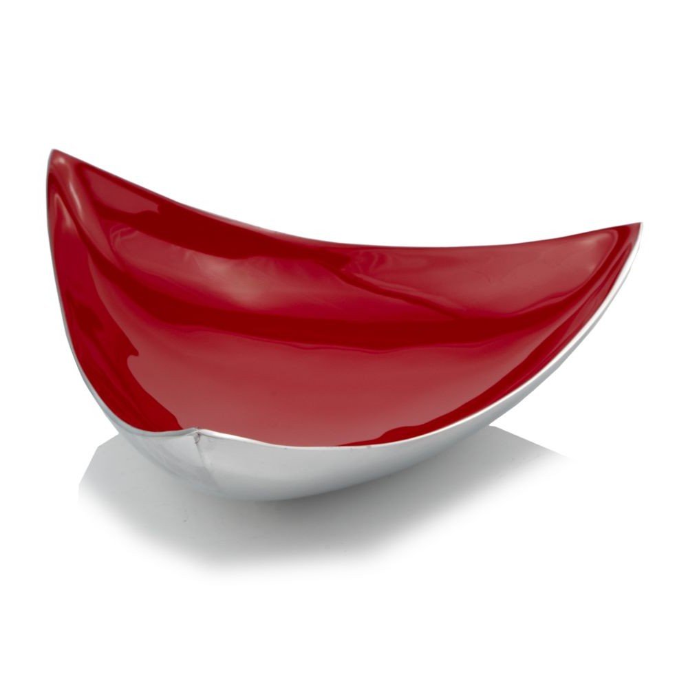14" Silver And Red Triangular Bowl