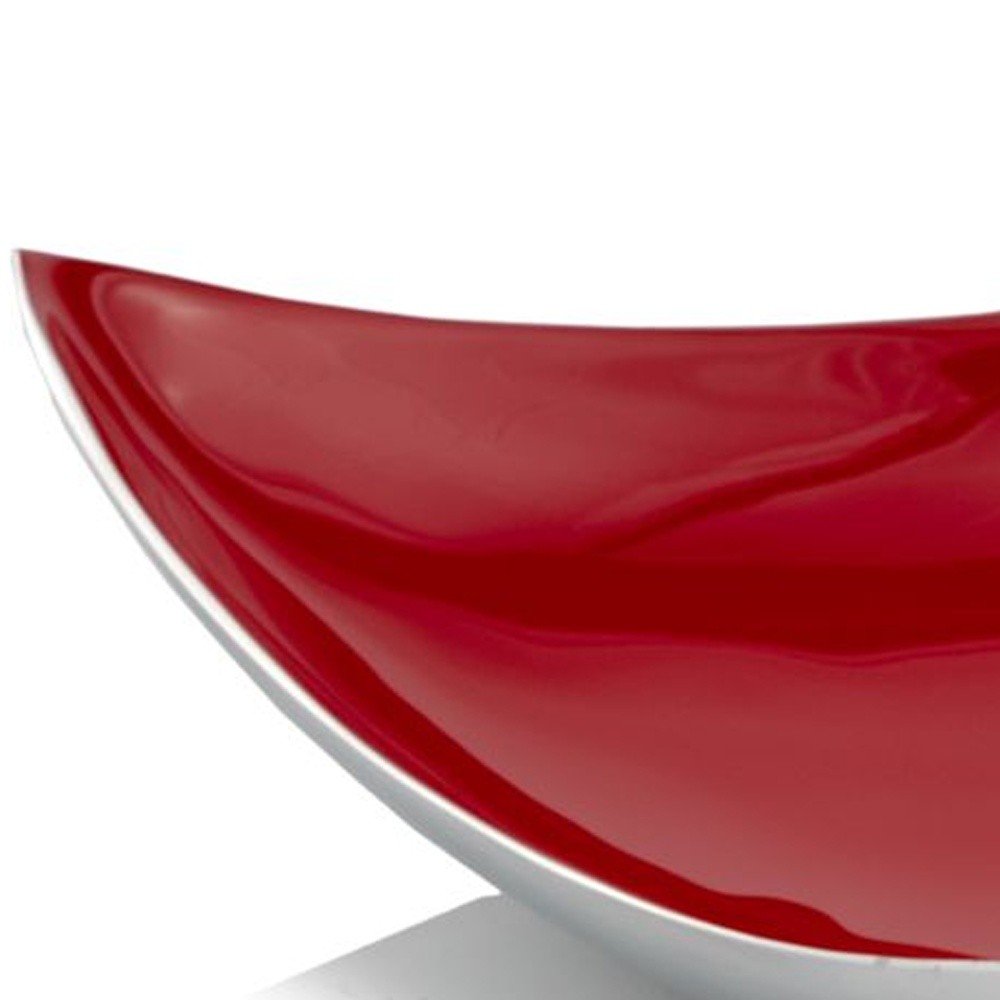 14" Silver And Red Triangular Bowl
