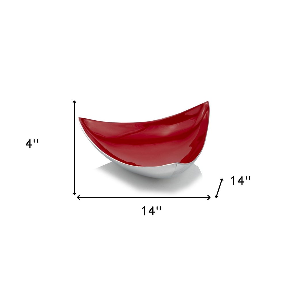 14" Silver And Red Triangular Bowl