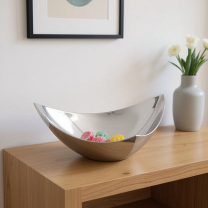 14" Silver And Red Triangular Bowl