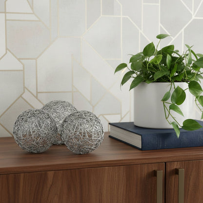 Set of Three Silver Wire 3" Decorative Orbs