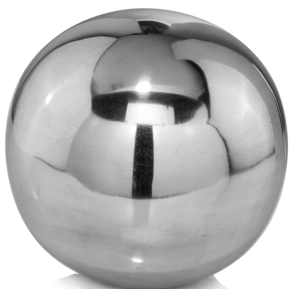 12" Silver Buffed Aluminum Decorative Orb Tabletop Sculpture