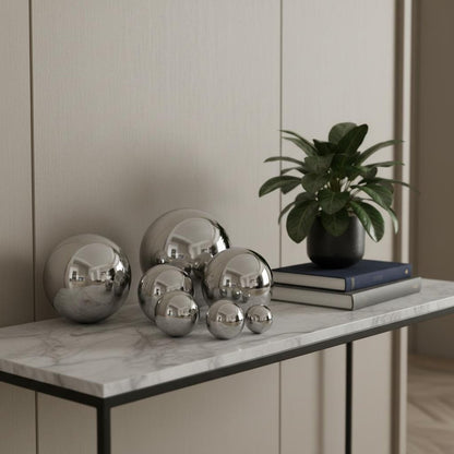 12" Silver Buffed Aluminum Decorative Orb Tabletop Sculpture
