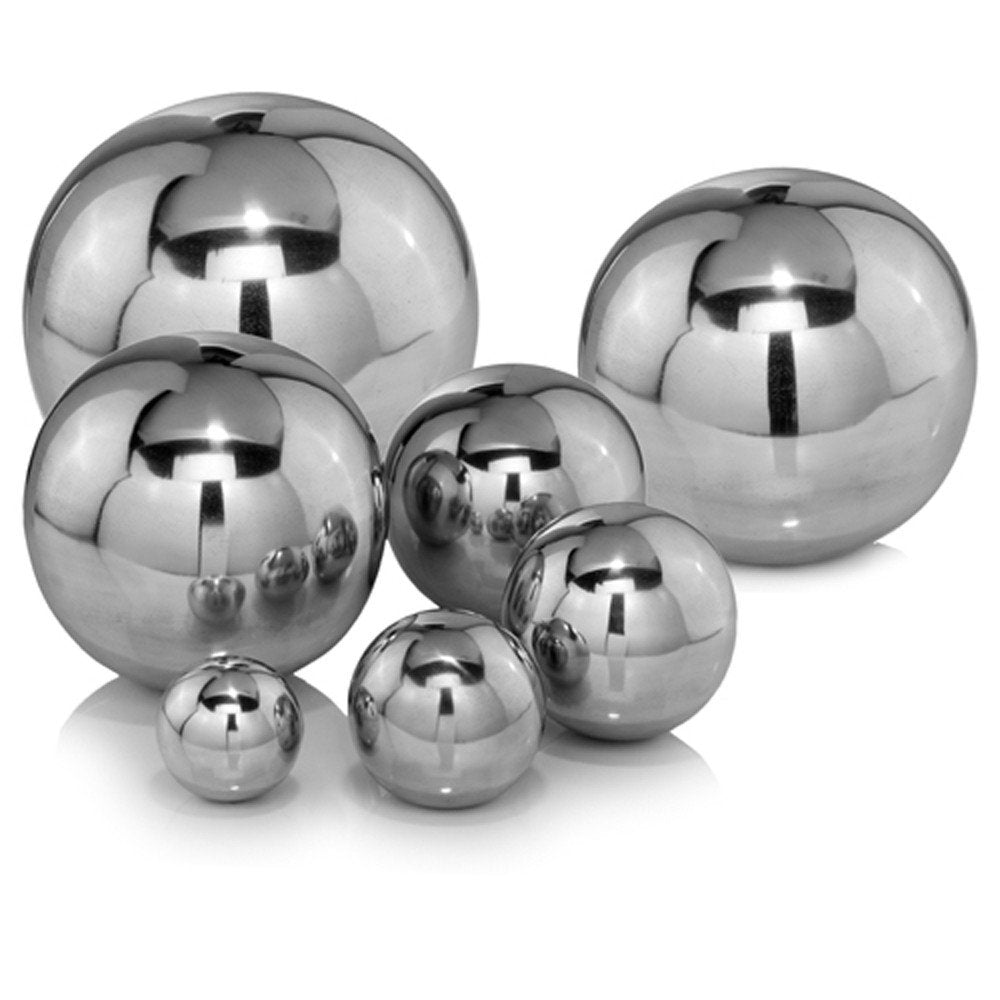 12" Silver Buffed Aluminum Decorative Orb Tabletop Sculpture