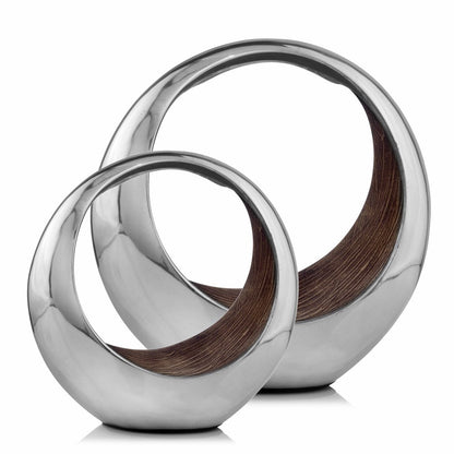 11" Brown and Silver Aluminum Circular Decorative Bowl