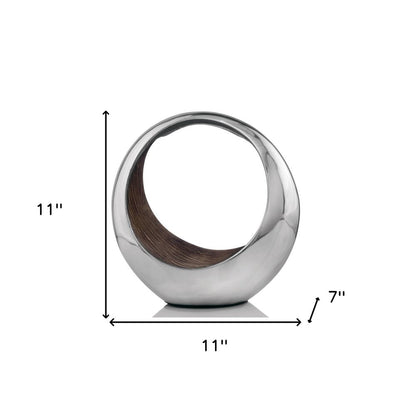 16" Silver and Brown Buffed Aluminum Tabletop Sculpture