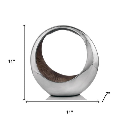 11" Brown and Silver Aluminum Circular Decorative Bowl