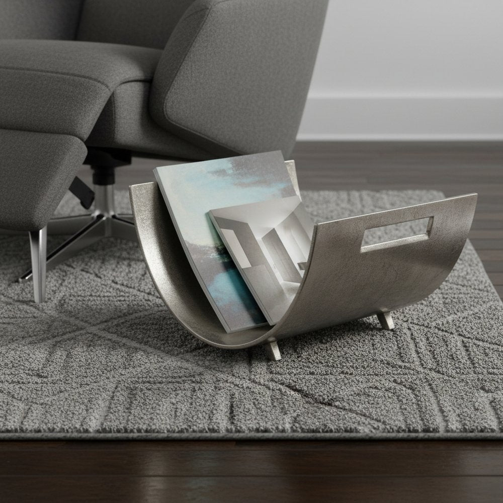 17" Brushed Silver Modern Magazine Basket
