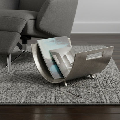 17" Brushed Silver Modern Magazine Basket