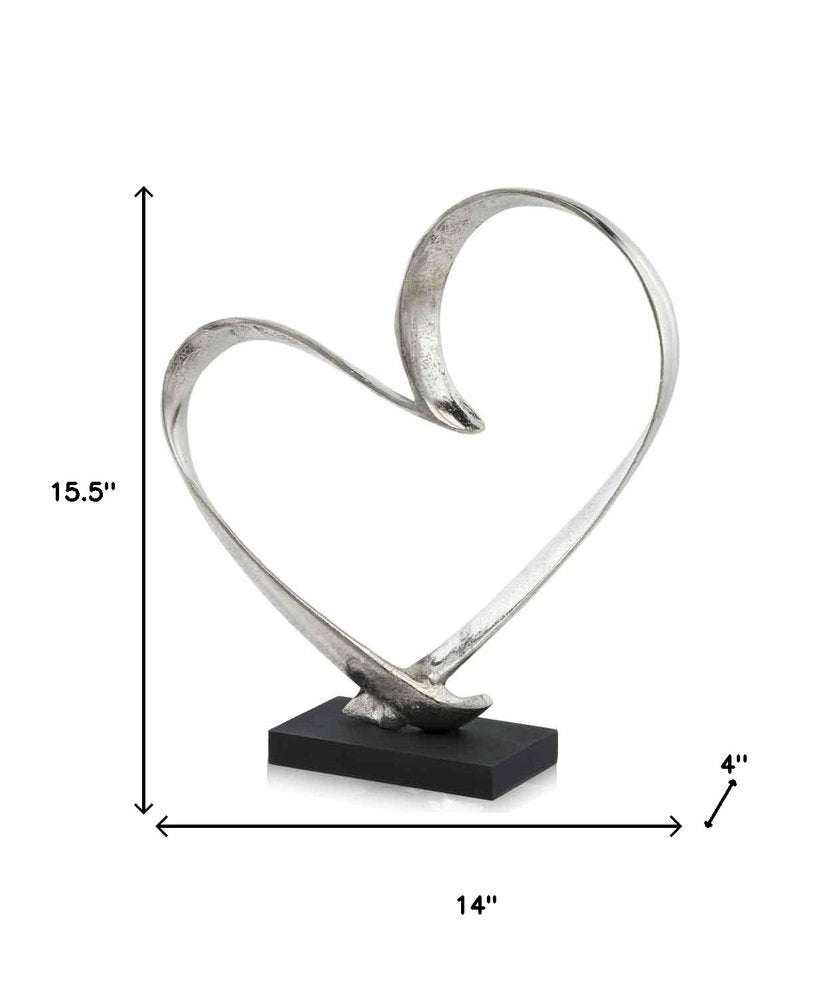 16" Raw Silver And Black Heart Sculpture