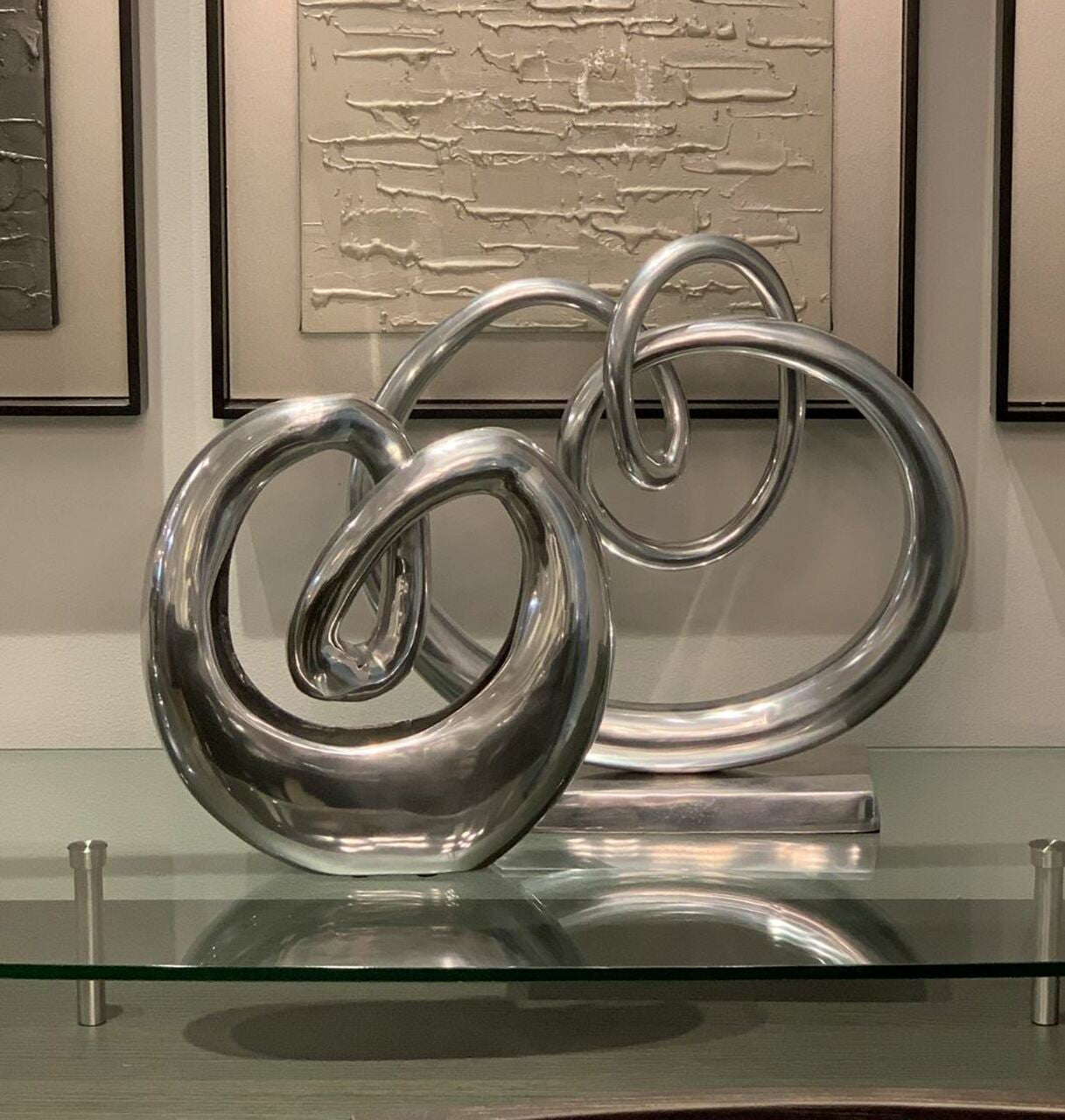 17" Silver Buffed Aluminum Modern Abstract Tabletop Sculpture