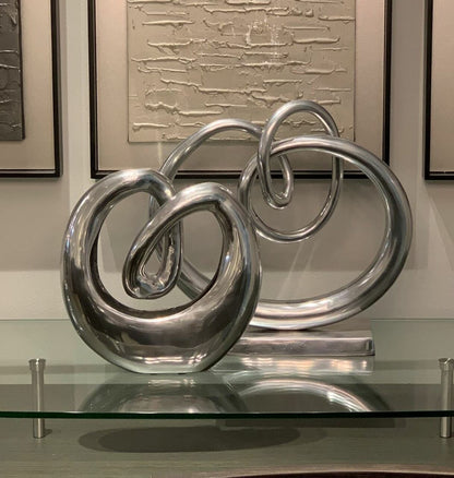 17" Silver Buffed Aluminum Modern Abstract Tabletop Sculpture
