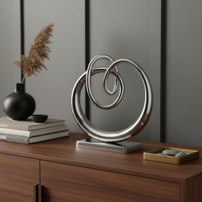 17" Silver Buffed Aluminum Modern Abstract Tabletop Sculpture