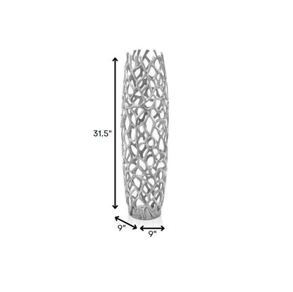 32" Aluminum Silver Twigs Cylinder Floor Vase