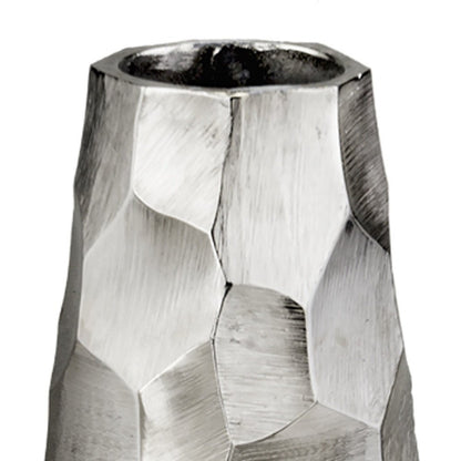 14" Aluminum Silver Faceted Geometric Cylinder Table Vase