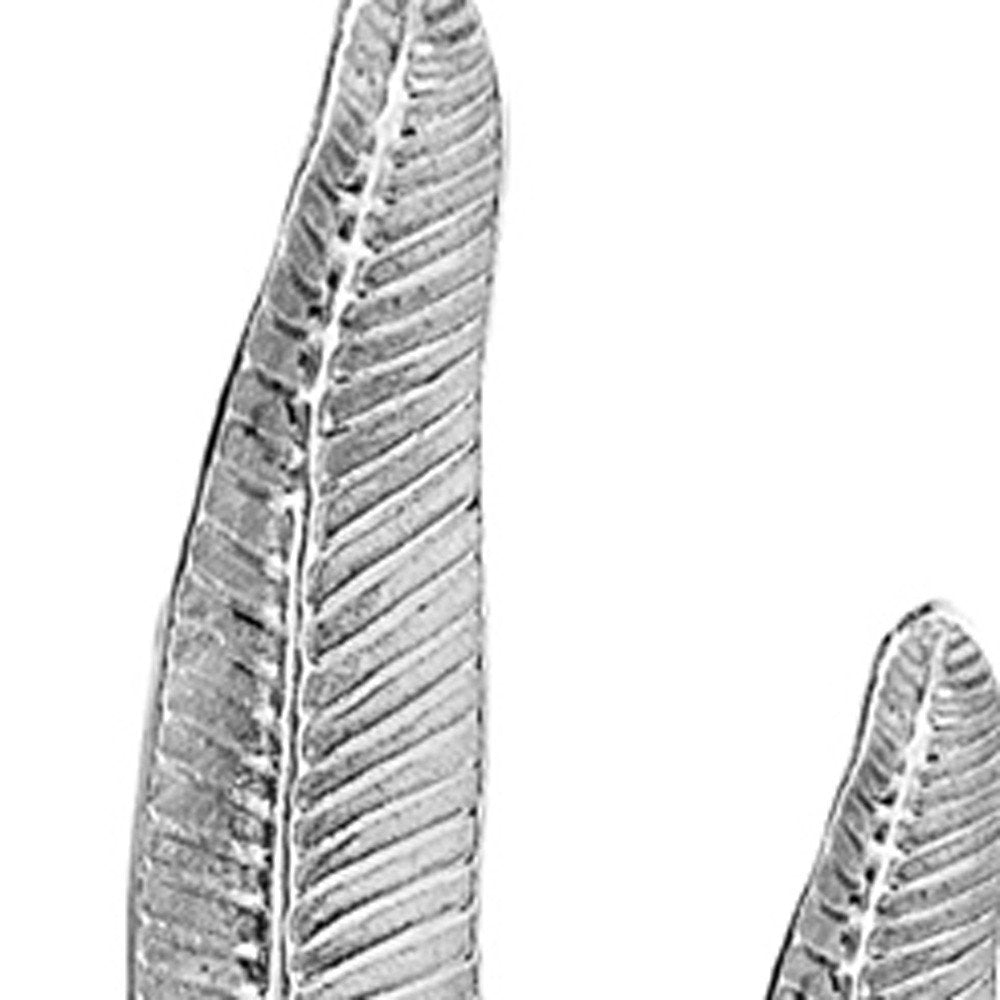 Set of Two Silver Aluminum Tall Feather Tabletop Sculptures