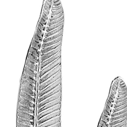 Set of Two Silver Aluminum Tall Feather Tabletop Sculptures