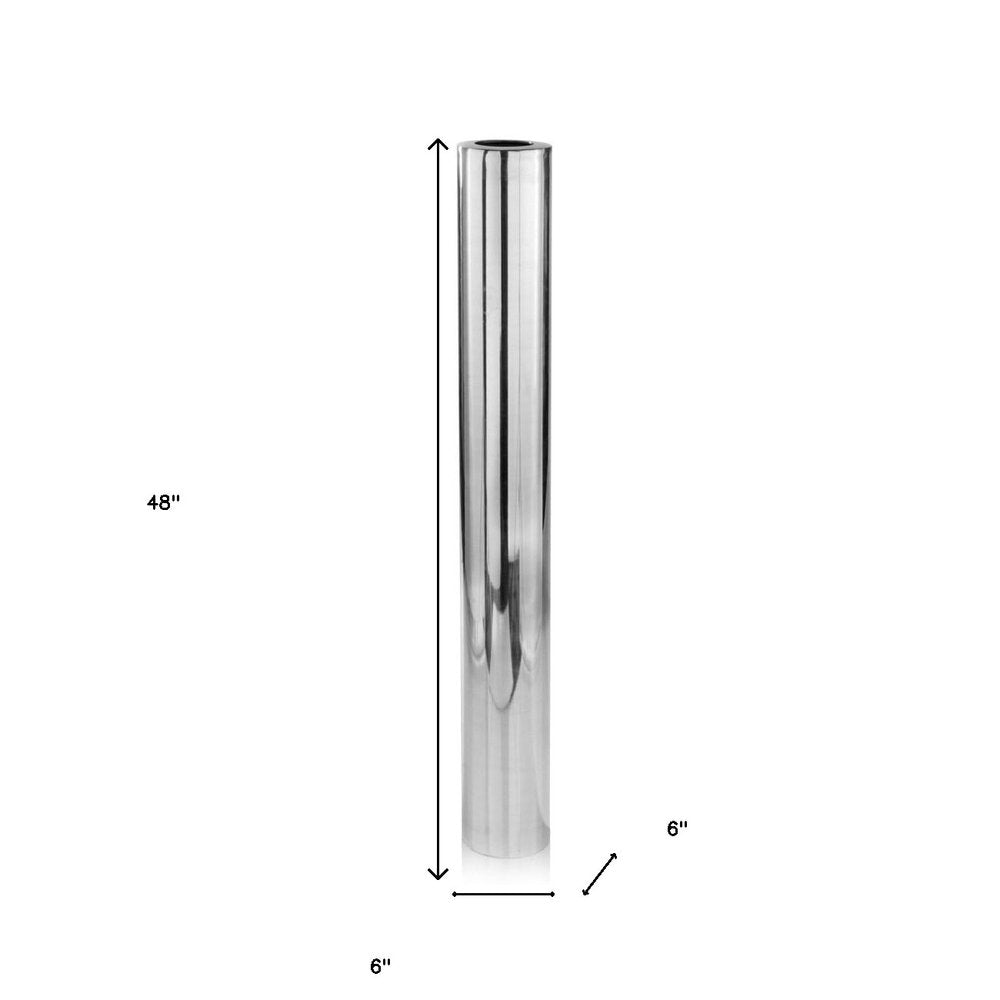 48" Silver Cylinder Aluminum Floor Vase