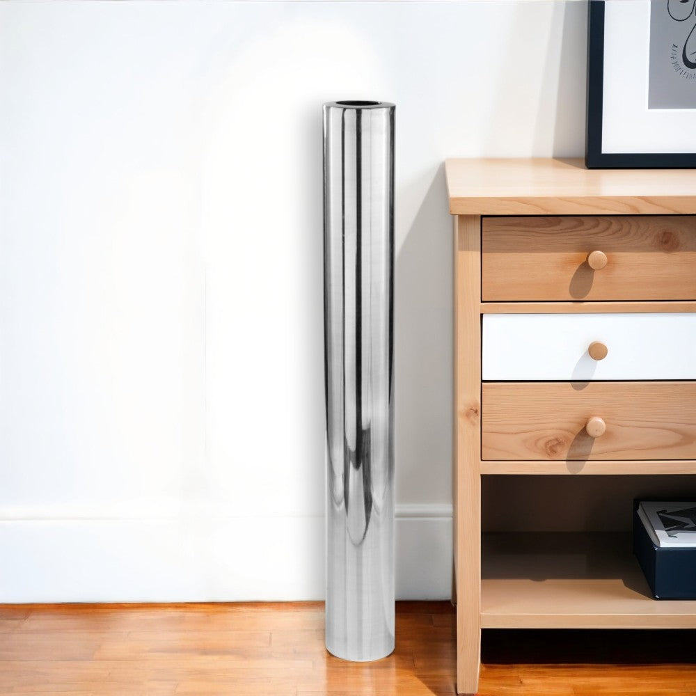 56" Silver Aluminum Cylinder Table Vase