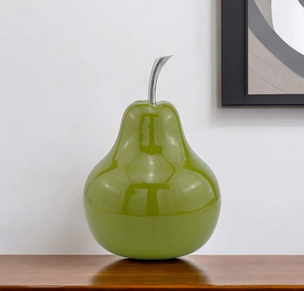 16" Green Aluminum Decorative Pear Tabletop Sculpture