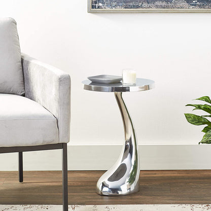 21" Silver Aluminum Round Abstract End Table