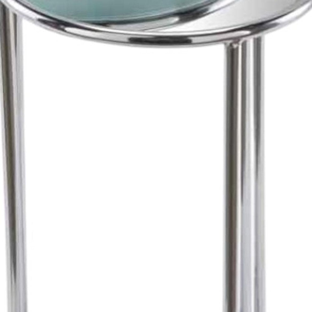 22" Silver Aluminum Round Mirrored End Table