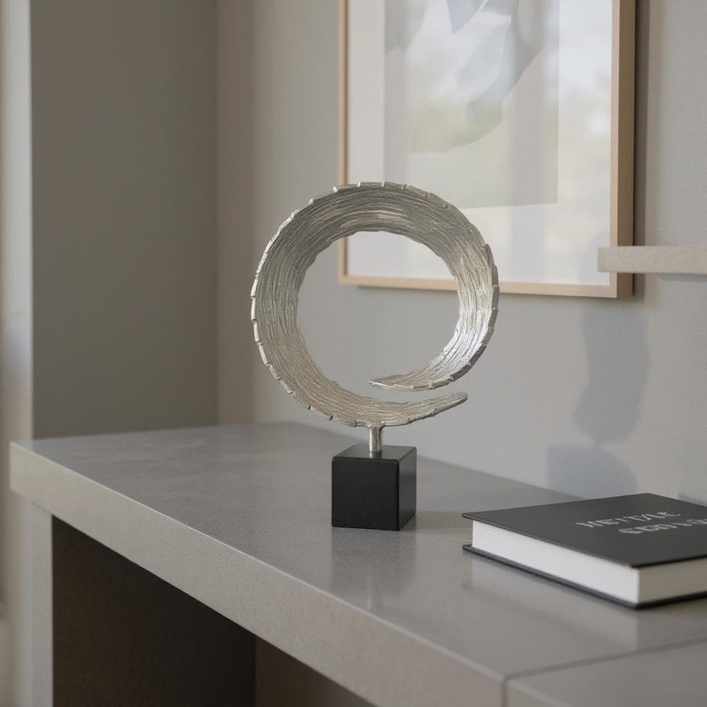 17" Black and Silver Marble and Aluminum Tabletop Sculpture