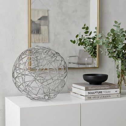 12" Silver Iron Decorative Orb Tabletop Sculpture