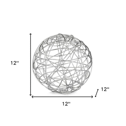12" Silver Iron Decorative Orb Tabletop Sculpture