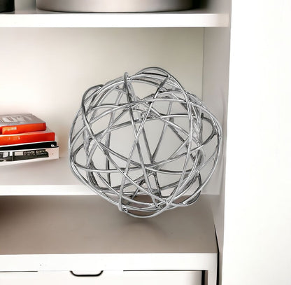 12" Silver Iron Decorative Orb Tabletop Sculpture