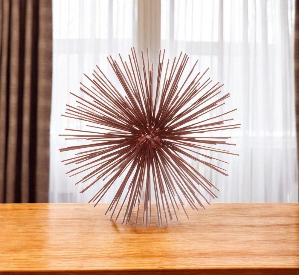 8" Red Spiked Iron Decorative Orb Tabletop Sculpture