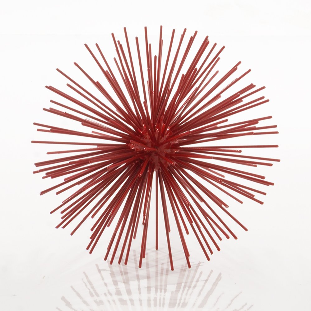 10" Red Iron Decorative Spiky Sphere Tabletop Sculpture