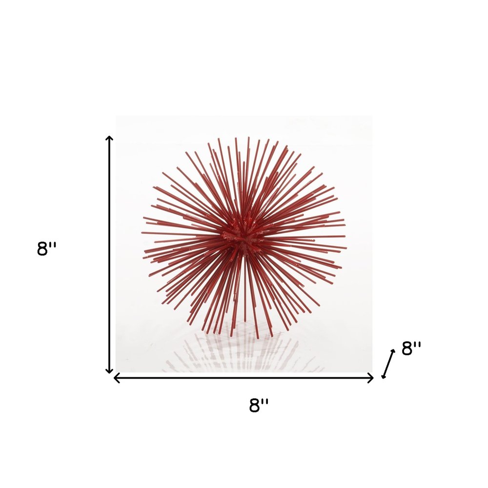 10" Red Iron Decorative Spiky Sphere Tabletop Sculpture