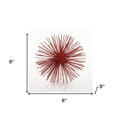 10" Red Iron Decorative Spiky Sphere Tabletop Sculpture