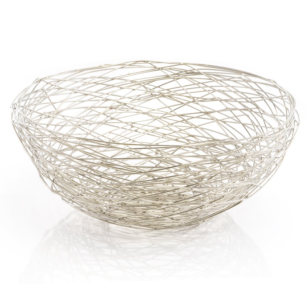 12" Silver Aluminum Abstract Wire Round Centerpiece Bowl