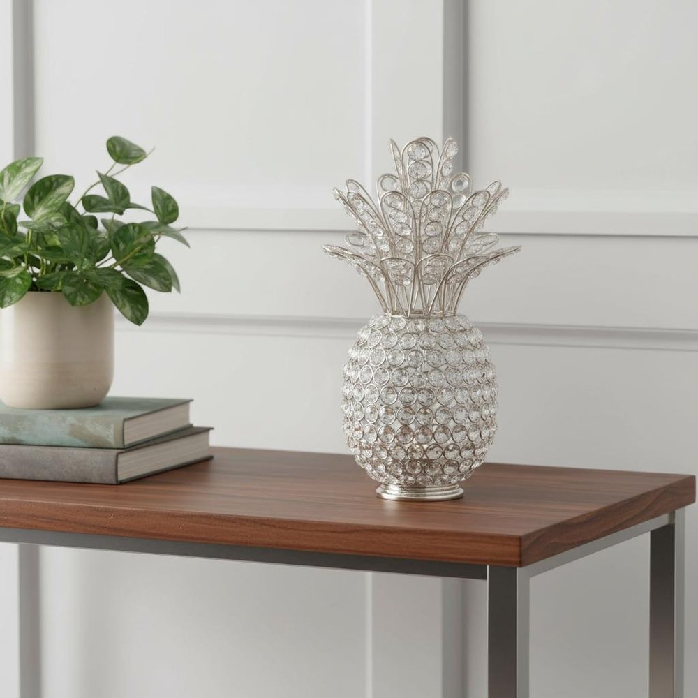 13" Silver Metal Decorative Pineapple