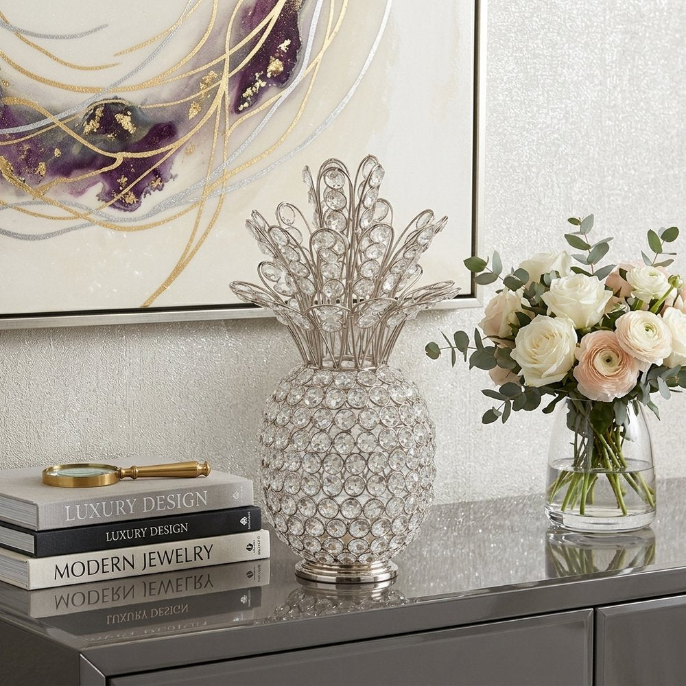 13" Gold and Faux Crystal Pineapple Tabletop Sculpture