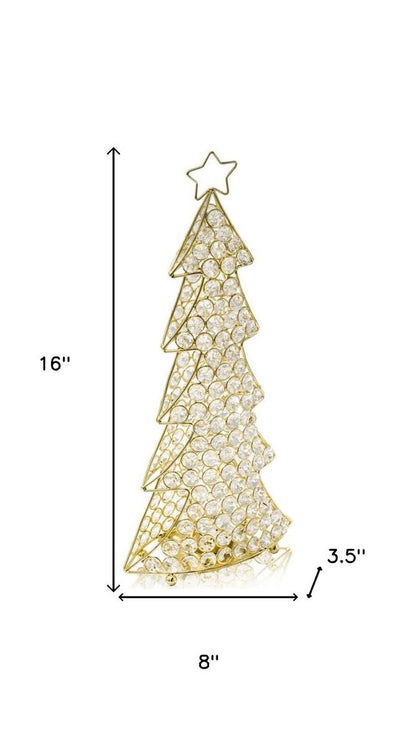 16" Glam Silver And Faux Crystals Christmas Tree Tabletop Sculpture