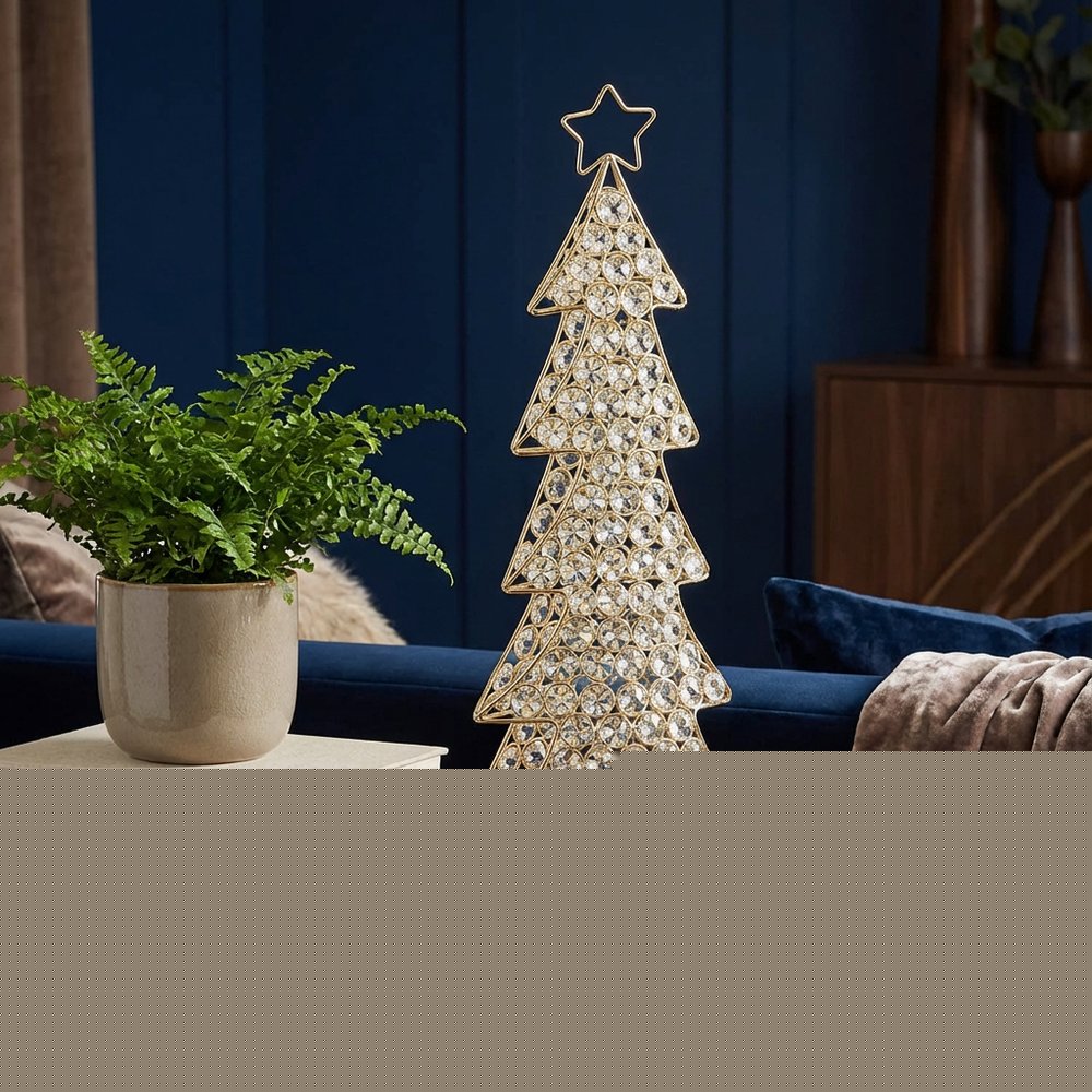 16" Glam Silver And Faux Crystals Christmas Tree Tabletop Sculpture
