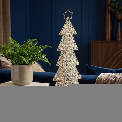 16" Glam Silver And Faux Crystals Christmas Tree Tabletop Sculpture