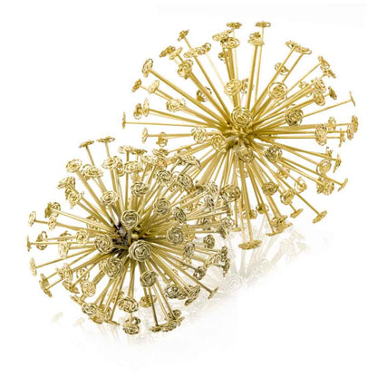 Set of Two Gold Cast Iron Decorative Spiky Sphere Tabletop Sculptures