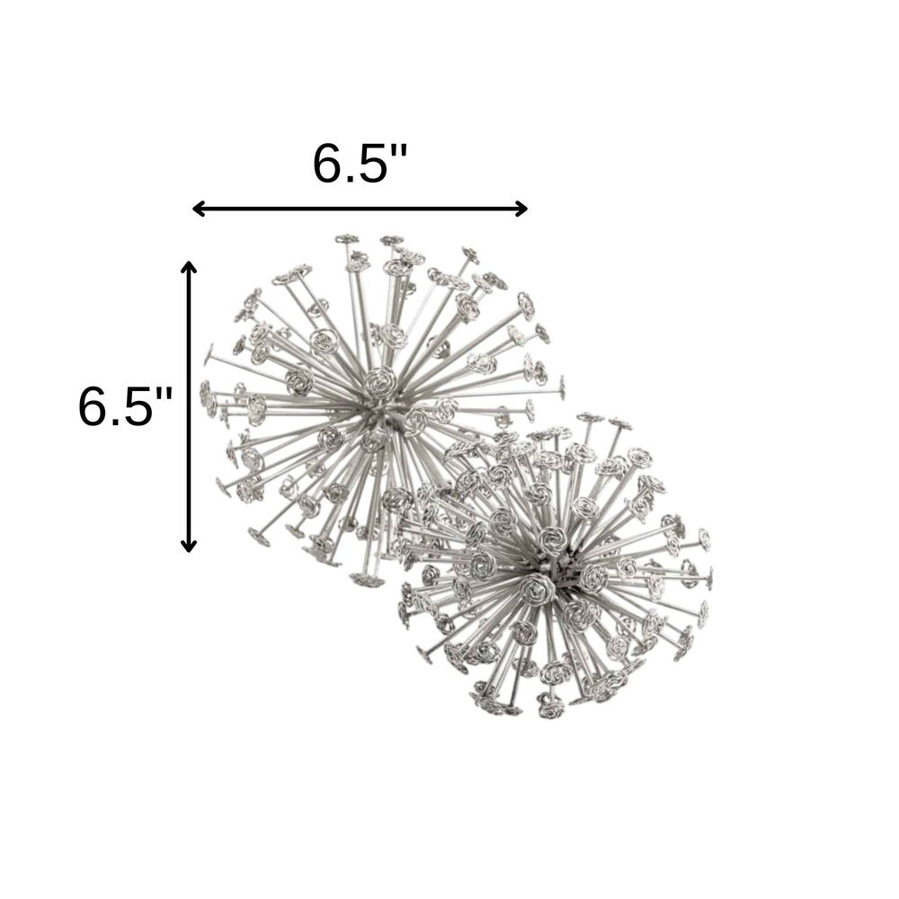 Set of Two Gold Cast Iron Decorative Spiky Sphere Tabletop Sculptures