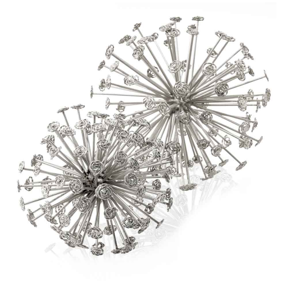 Set of Two Gold Cast Iron Decorative Spiky Sphere Tabletop Sculptures