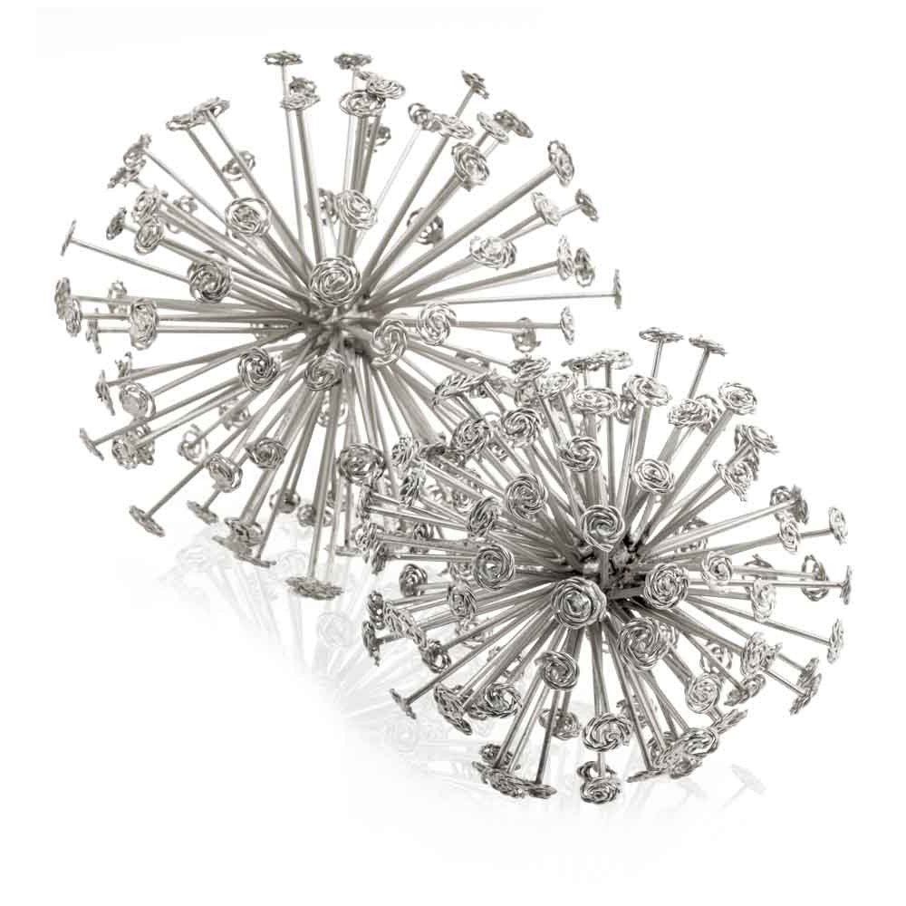 Set of Two Gold Cast Iron Decorative Spiky Sphere Tabletop Sculptures