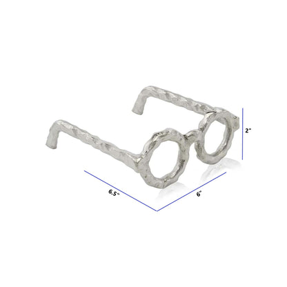 7" Silver Aluminum Textured Round Eyeglasses Tabletop Sculpture