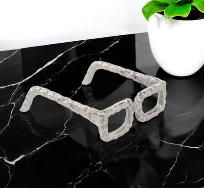 7" Silver Aluminum Textured Square Eyeglasses Tabletop Sculpture