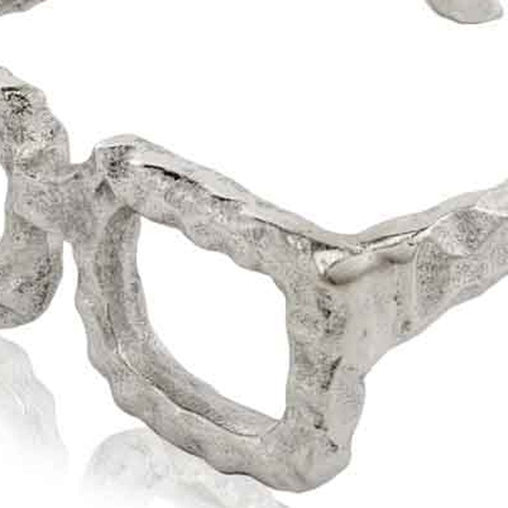 7" Silver Aluminum Textured Square Eyeglasses Tabletop Sculpture