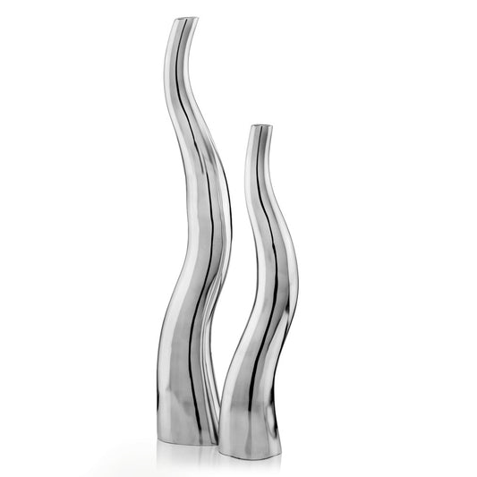 Set of Two Silver Aluminum Squiggly Table Vase